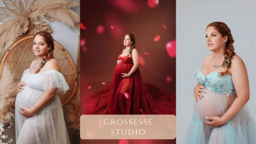 Photographe à Besançon shooting grossesse en studio avec prêt de robes