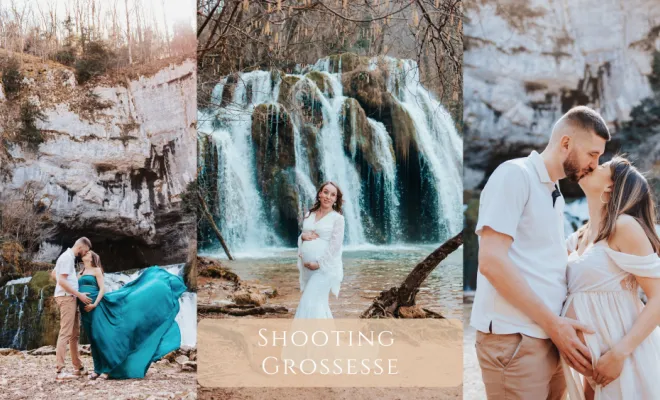 Photographe à Besançon : shooting grossesse aux cascades de Franche-Comté