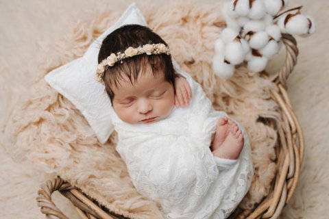 Photographe professionnelle séance photo naissance en studio en Franche-Comté